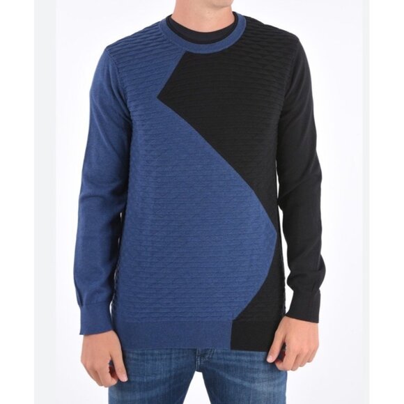 Armani Exchange Mens Cotton Sweater 80s Inspired Cosby Sz XL Navy Black - Picture 1 of 8